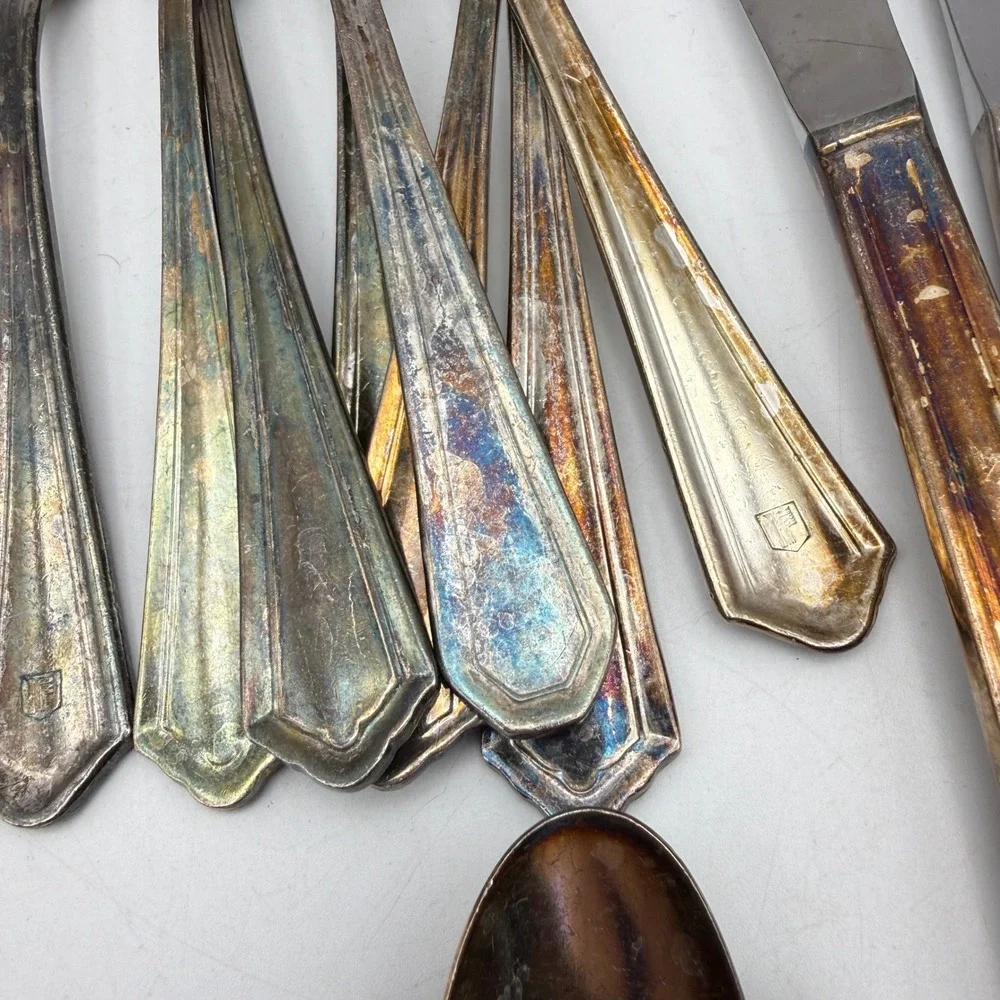 Victor S. Co. Silverplate Flatware 60pc Set Mix Silver Tarnish Art Deco Radisson